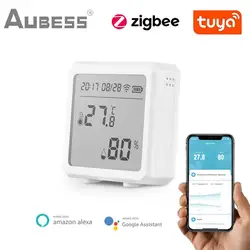 Tuya Zigbee – capteur de température et d'humidité d'intérieur, hygromètre, thermomètre avec écran LCD, Support Alexa Google Assistant 