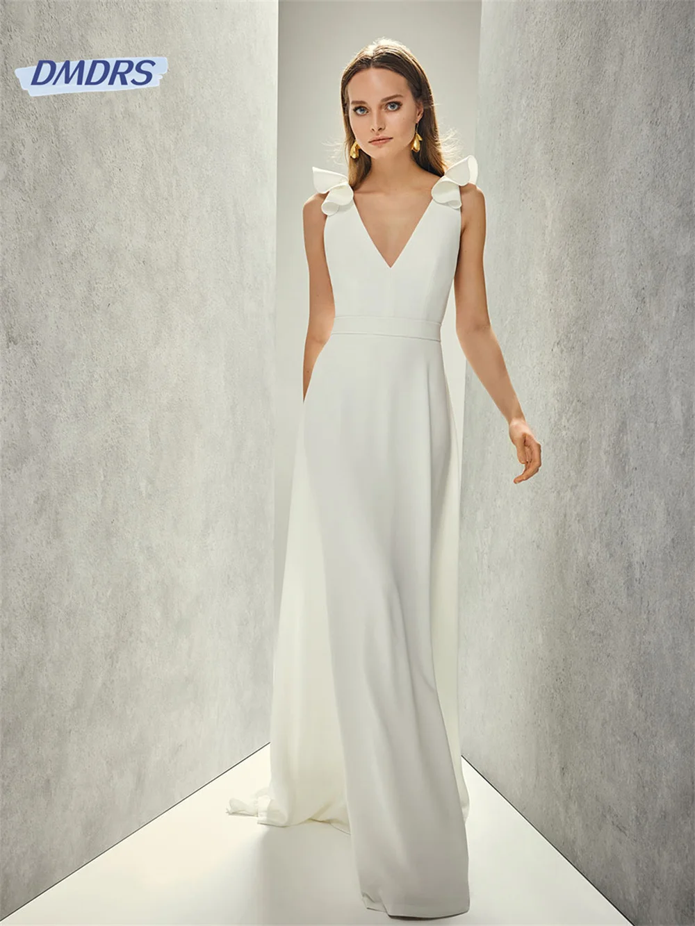 

Classic Deep V-neck Tank Sleeve Wedding Dress Elegant Mermaid Floor-length Bridal Gown Simple Vestidos De Novia