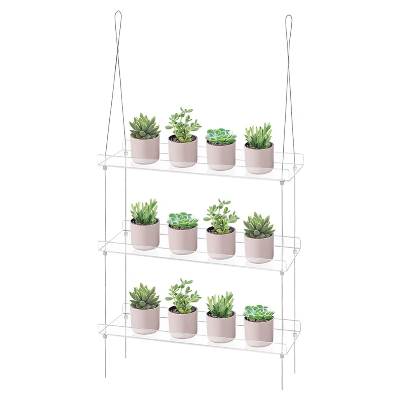 3-Tier Window Plant Shelves 16 Inch, Acrylic Adjustable Hanging Floating Shelf, Window Sill Extender For Indoor Plants