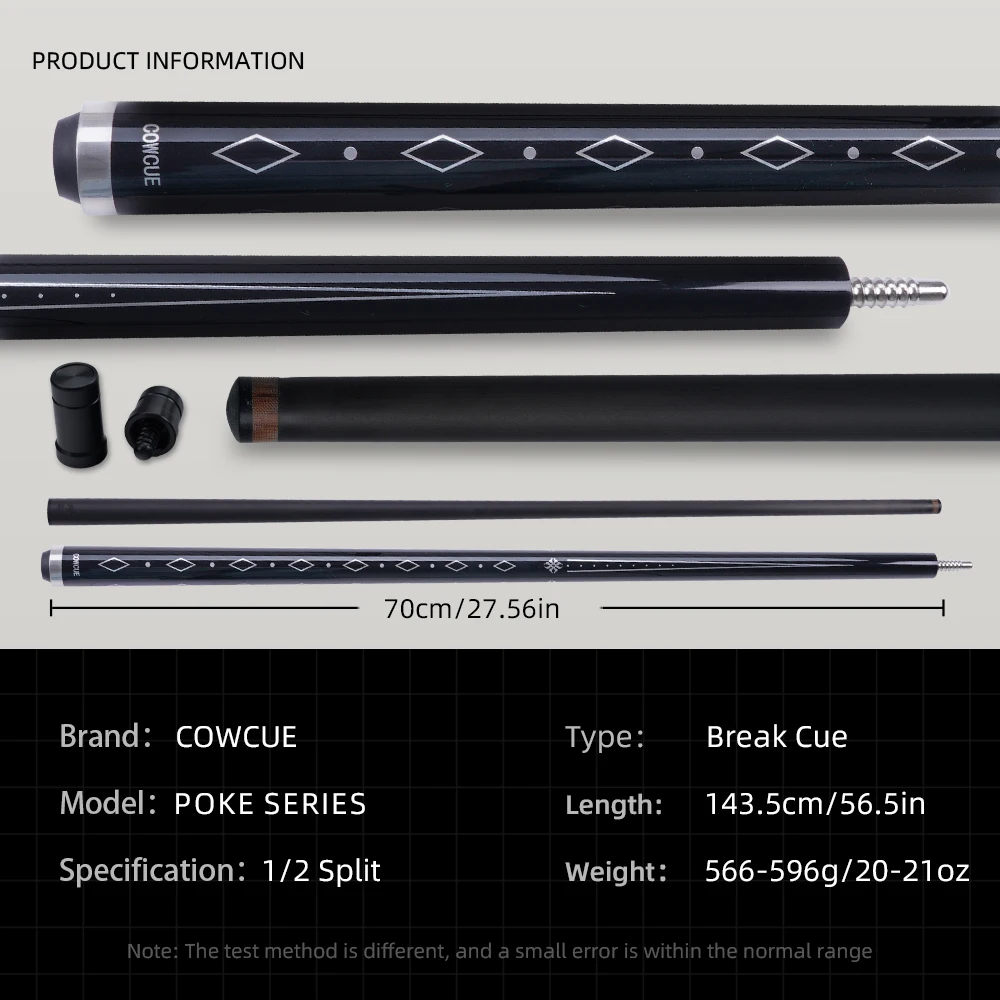 COWCUE 브레이크 큐 ? 56.5인치 20온스 헤비 카본 파이버 브레이크 당구 큐, 13mm 페놀릭 팁, 2피스 프로페셔널 디자인