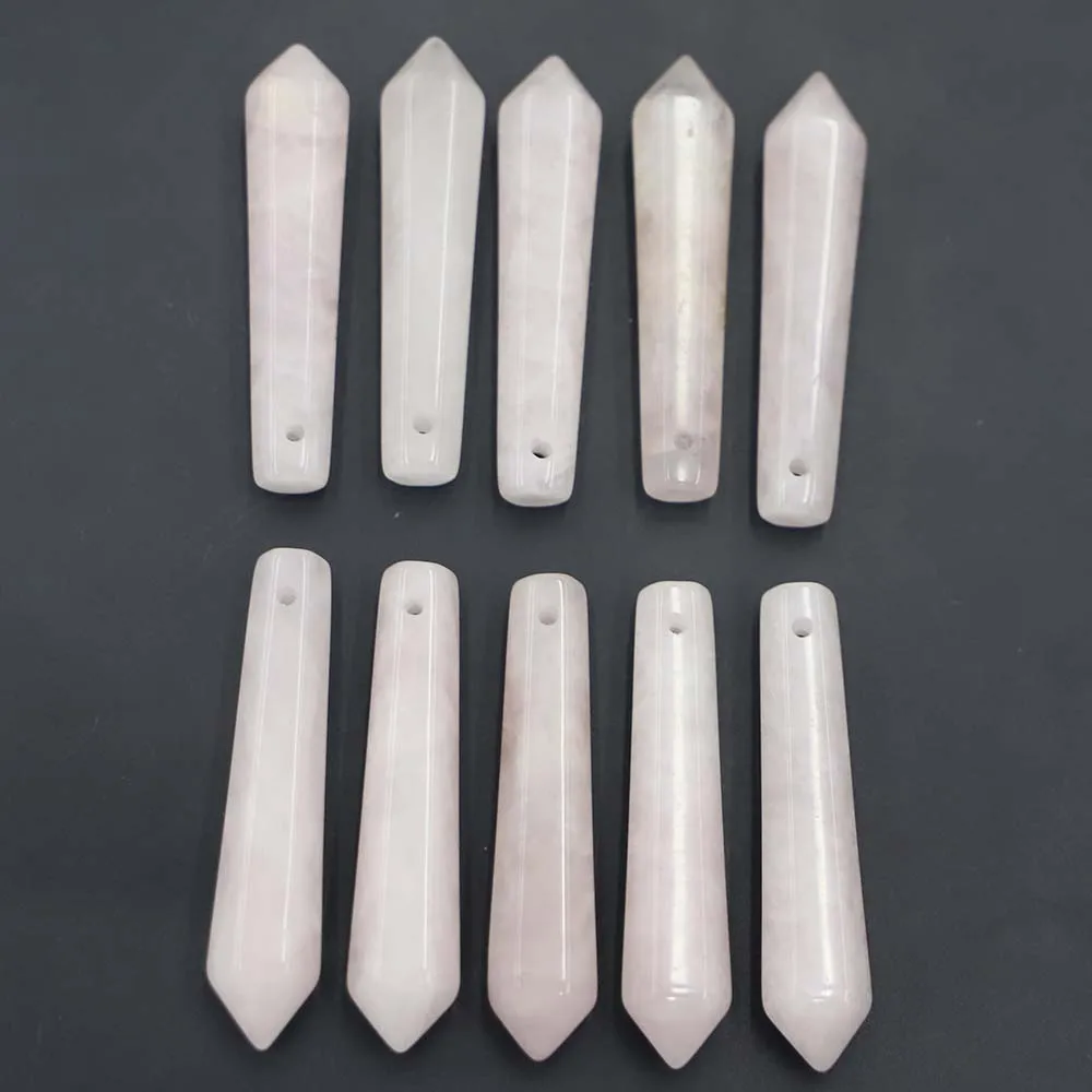 Selling Natural Stone Rose Quartz Pillar Hexagram Holes Pendants Reiki Charm Fashion Necklace Jewelry Accessories Wholesale 6Pcs
