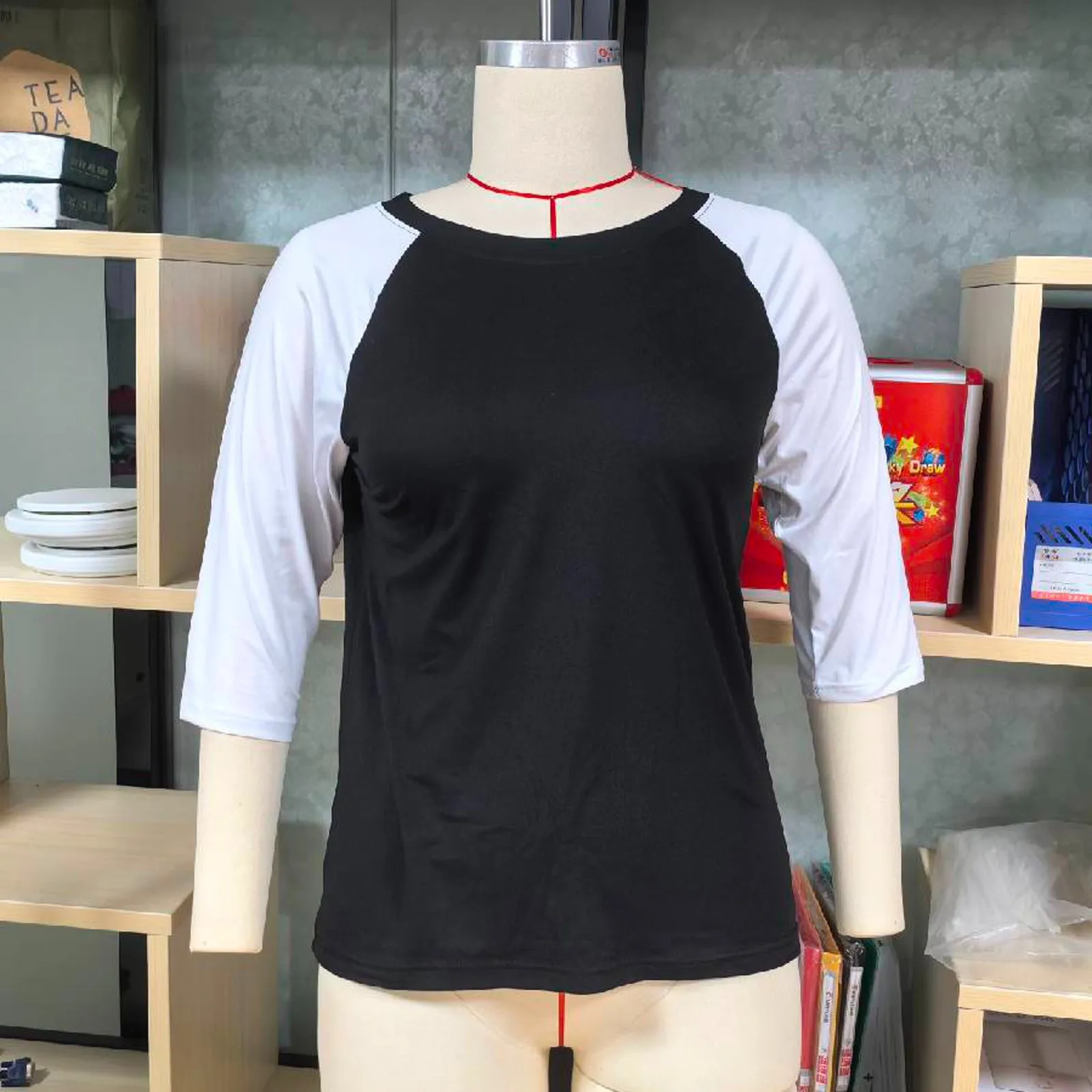 Frisches, modisches, lässiges, farbblockierendes Raglanärmel-O-Ausschnitt-3/4-buntes, vielseitiges Basic-Shirt für Mädchen, Sommer-dünnes, vielseitiges Oberteil – Detail 33