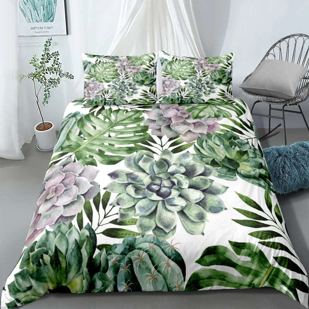 tropical plants 3d floral duvet cover set king queen double full twin single size bed linen set 