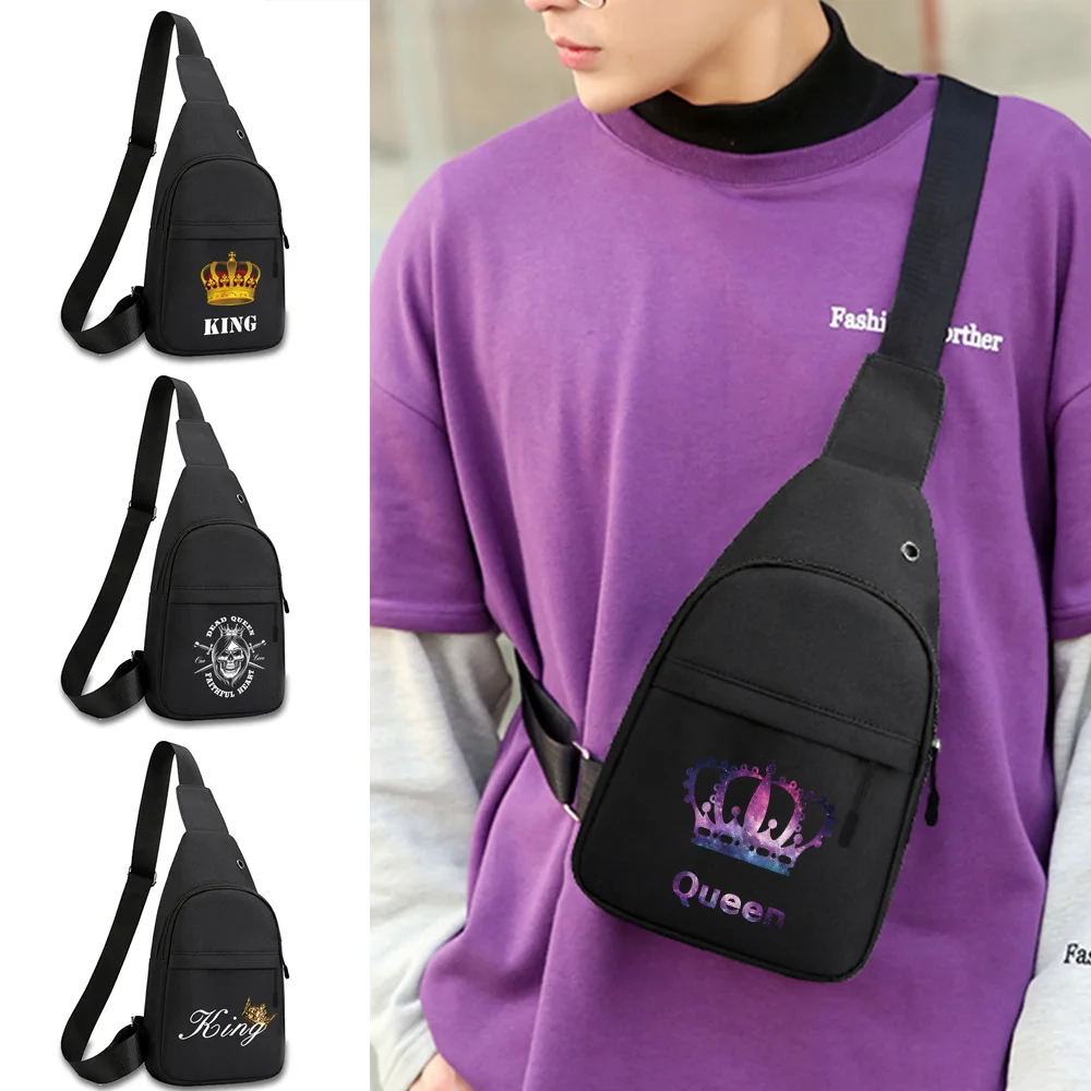 Fashion Men's Sports Shoulder Chest Bag  Male Phone Purses Chest Crossbody Bags  Canvas Short Trip Bags King&Queen Series cute dinosaur chest bags for kids small nylon cartoon crossbody bag boys girls mini coins purses shoulder bag 2021 children bags