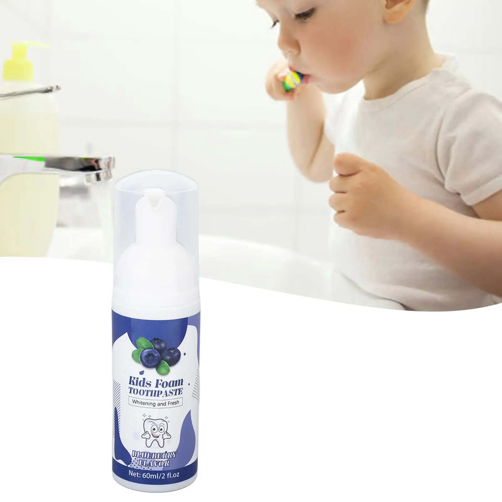 60ML Kids Bubble Toothpaste Mousse-Blueberry Flavor Foam for Children's Dental Care