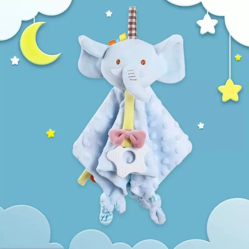 Coperta consolatrice per bambini con etichette Massaggiagengive Morbido peluche Neonato Bambole che dormono Moda per bambini Giocattolo per il sonno Succhietto Placare Bavaglini per asciugamani - immagine 2