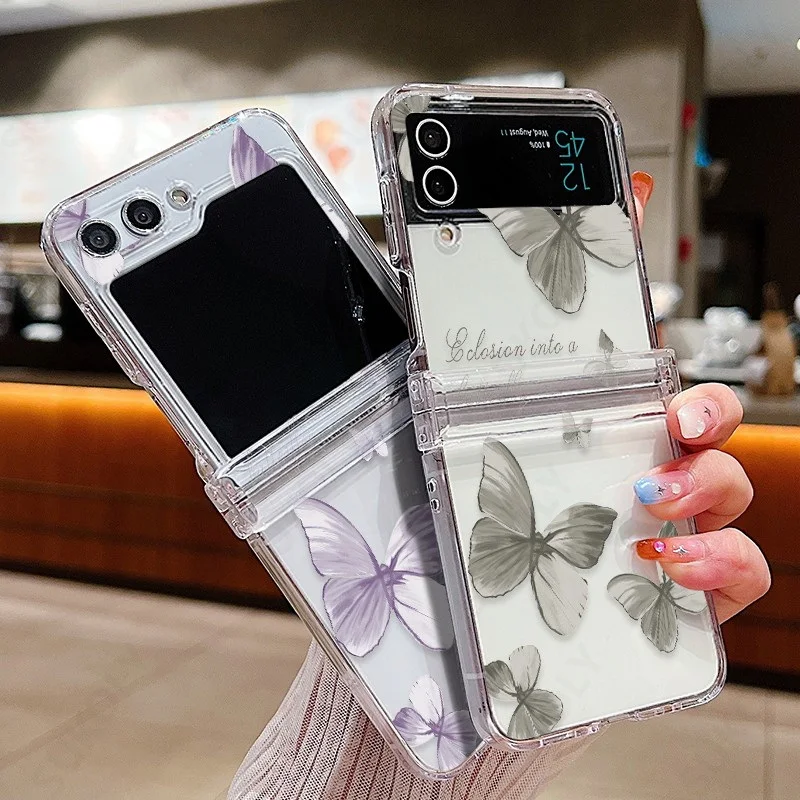 Butterfly Pattern Clear Folding Phone Case - Transparent Hard Cover