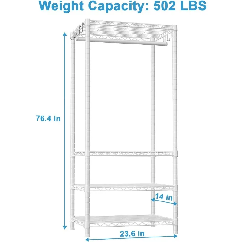 H4 Mini Portable Closet, 4 Tiers Freestanding Clothing Garment Rack for Small Space, Metal Clothes Wardrobe System for 5