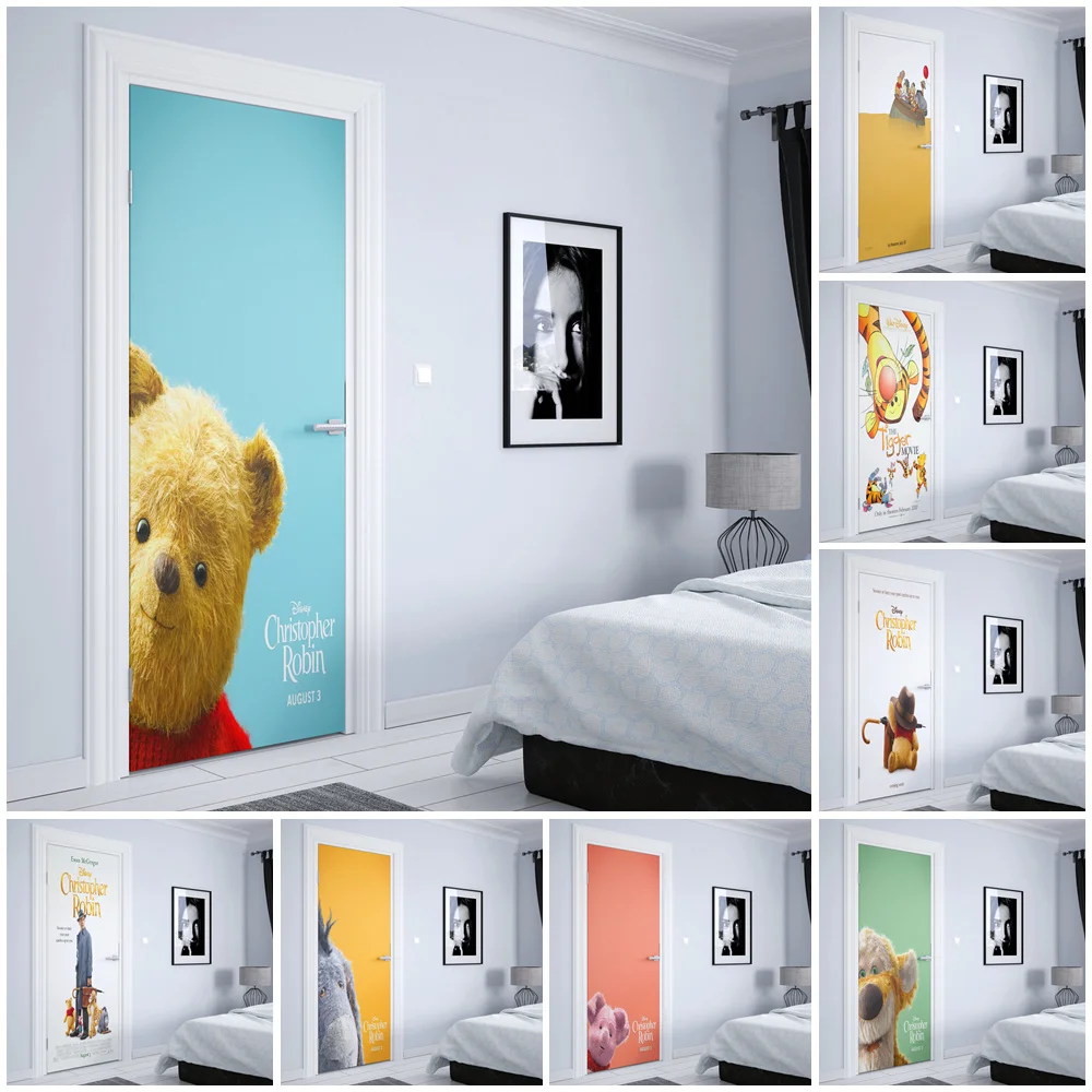 Disney Cartoon Movie Chris Robin Door Sticker Winnie The Pooh Door Wall Home Decoration Pop Art Quality Hd Wall Sticker