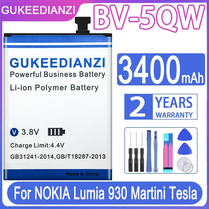 

Сменный аккумулятор GUKEEDIANZI BV-5QW 3400 мАч для Nokia Lumia 930 929 RM927 Lumia930 BV5QW, литий-полимерные аккумуляторы + Инструменты