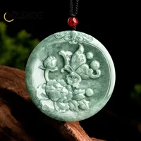 Authentic Natural A Goods Jadeite Butterfly Peony Open Rich Pendant Bean Green Ice Women's Jade Necklace Fashion Luxury Jewelry 1