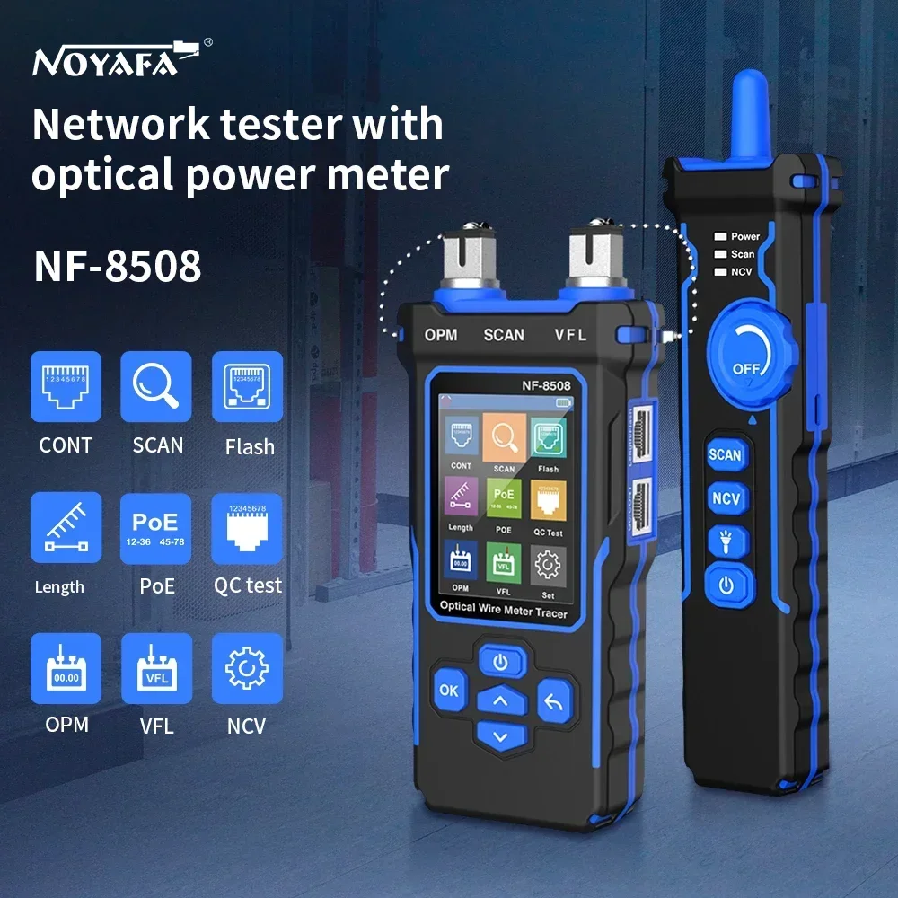 NOYAFA NF-8508 Cable Tracker LCD Display Network Tools Measure Length Wiremap Tester PoE Checker Optical Power Meter