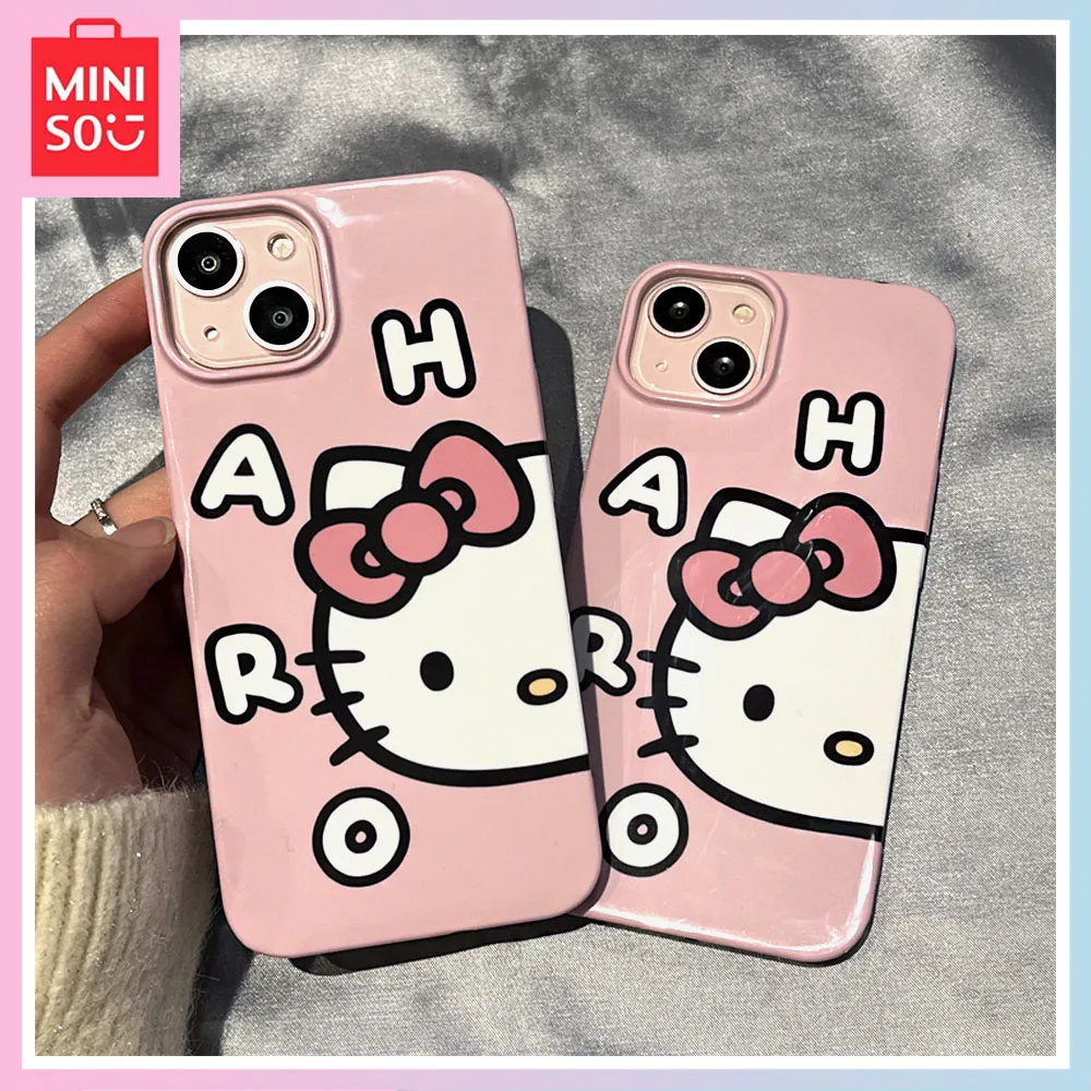 

Miniso Pink Half Face Hello Kitty Cute New iPhone14 Phone Case 13Promax Silicone Fun 11 Anti Fall Case Birthday Christmas Gift