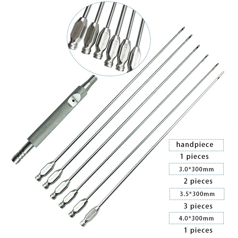 

Liposuction Handpiece Suction Handle with 6pcs Cannulas 3.5mm for Leg Arms Liposuction Fat Remove Needle