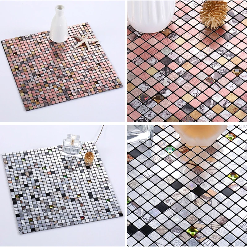NEW European Smooth Metal Mosaic Wall Sticker Self-adhesive Tile Kitchen Bathroom Bar Living Room TV Background Wall Decor Stick