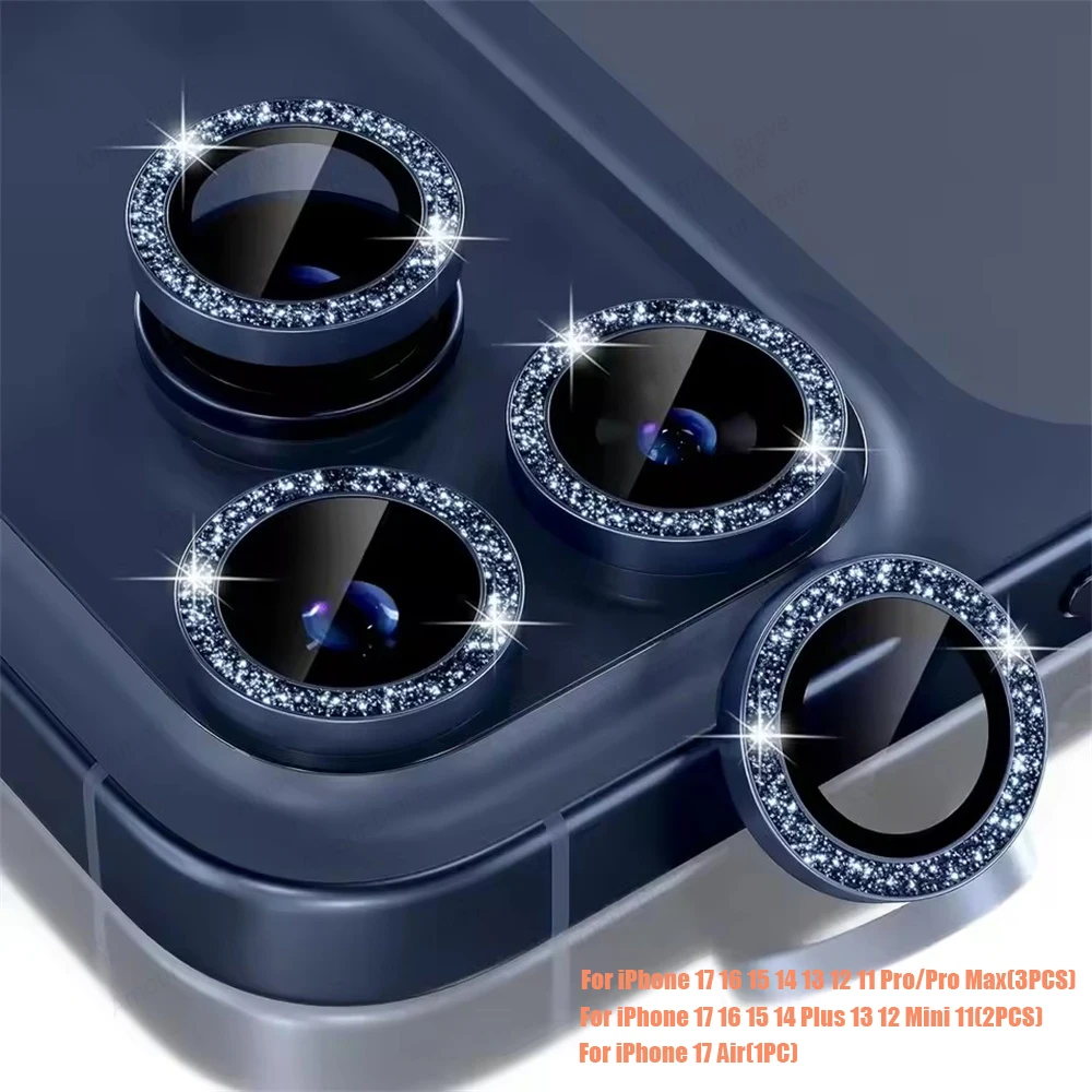 Glitter Diamond Camera Protector with Metal Lens Ring and Tempered Glass