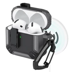 Enhanced Protective Case with Hook for AirPods 4 - TPU PC Security Lock Cover for Earphones (Gray black)