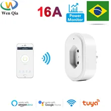 

16A 3000W Brazil Standard Alexa Wifi Smart Socket Plug with Power Monitor Adapter Outlet Timer for Tuya Smart Home Electric 220V