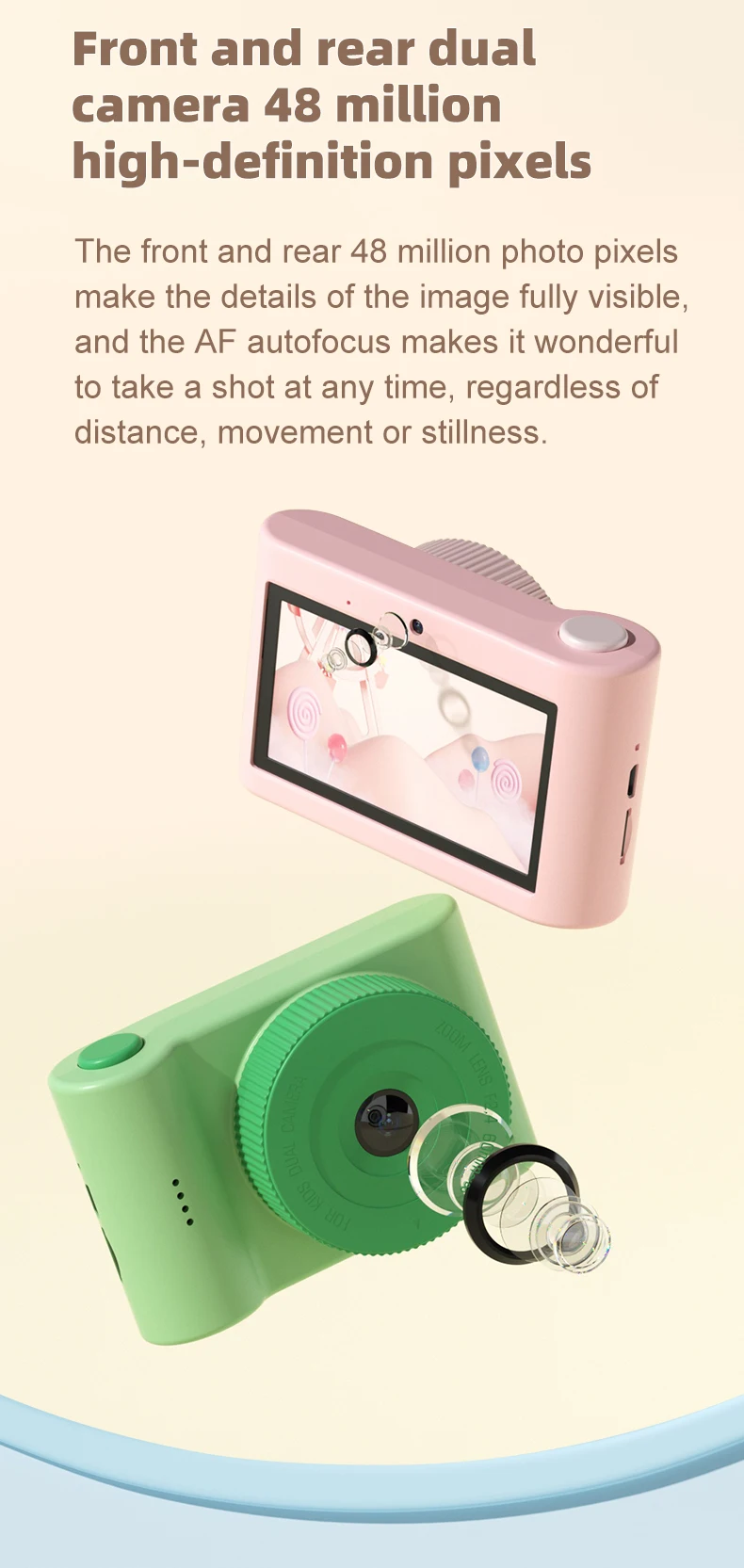 Kids Digital Camera 1080p Photo Video Camera Children 3.0 Inch Touch Screen Camcorder Cameras 48M Pixels Cute Toy Christmas Gift