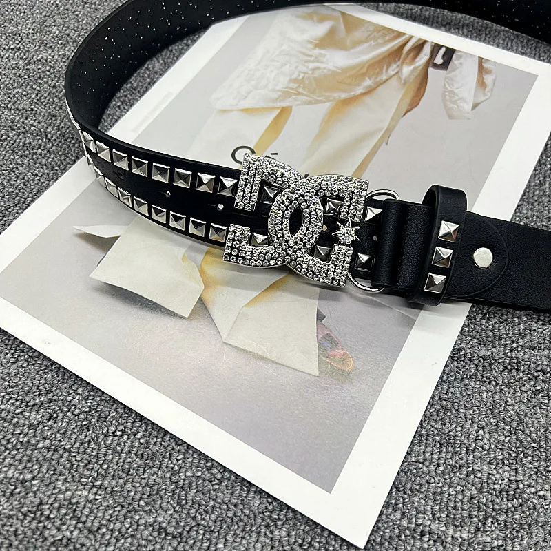 Y2K Waist Belt Luxury Women's Rhinestone Punk Belt, Hot Girl Fashion Studded Leather Embellished Decor, Unique Style