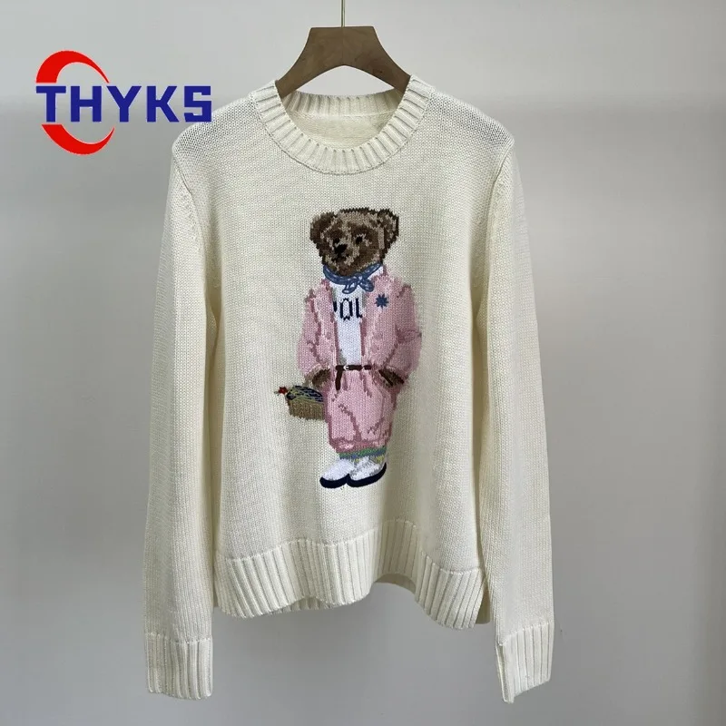 

Embroidered Cotton Sweater Womens Mens Casual Retro Fashion Little Bear Pullover Unisex Classic Warm Breathable Sweaters Autumn