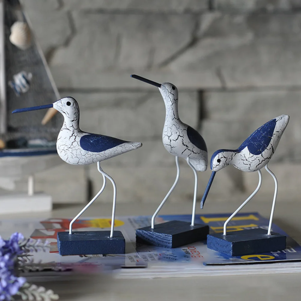 

Wooden Figurine Ornaments Nautical Seabird Coastal Birds Ornament 3 Mediterranean Woodcarving Statue Home Desktop