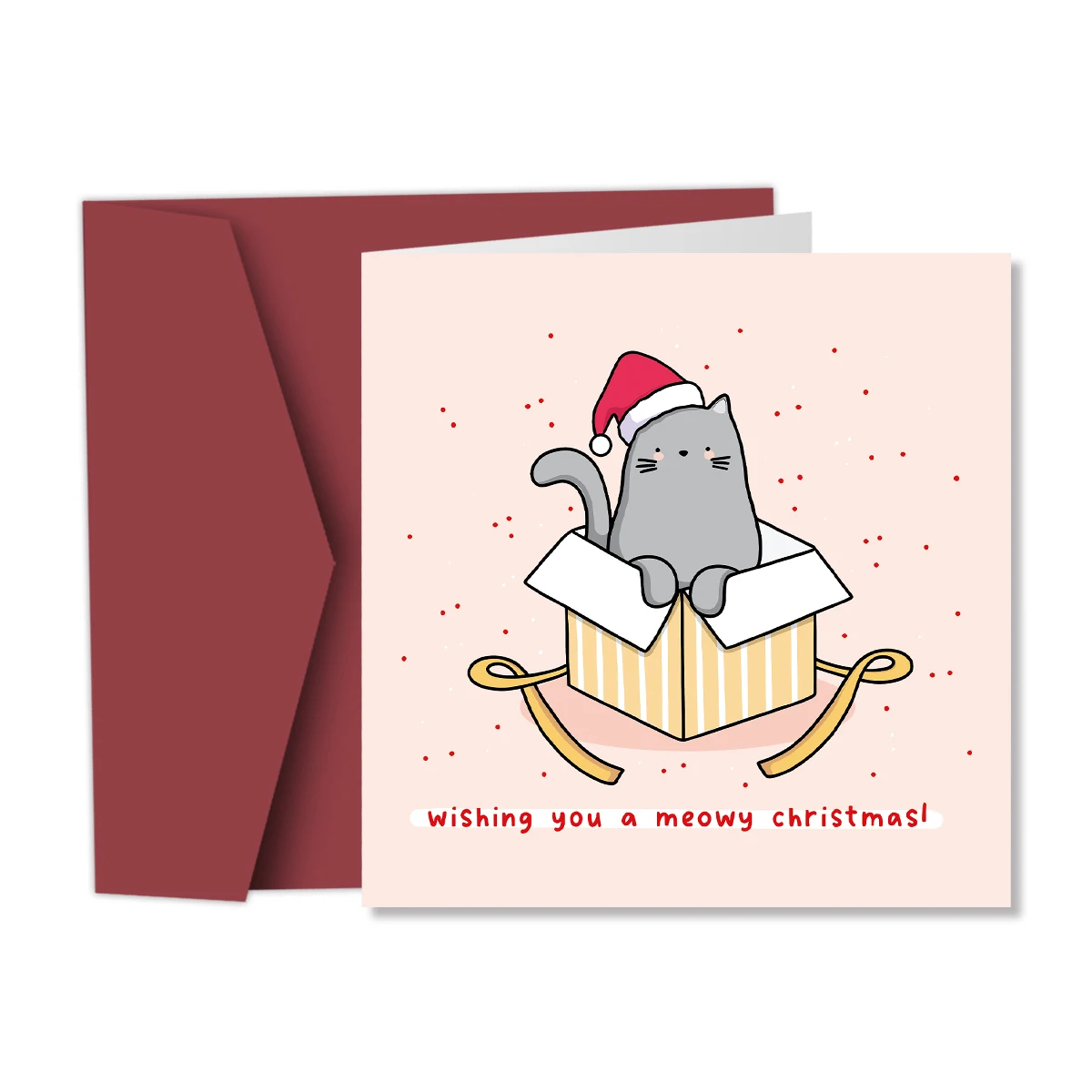 1pc Cute Cat Christmas Card,Wish you a Meowy Christmas Greeting Card with Envelope,Punny Christmas Gift Card for Cat Lover/Owner