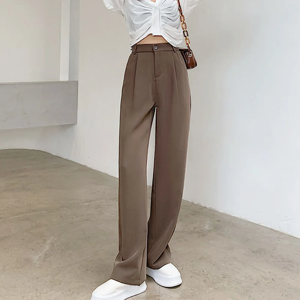 Dress Pants.elegant Khaki Wide Leg Pants For Women - High Waist Office  Trousers