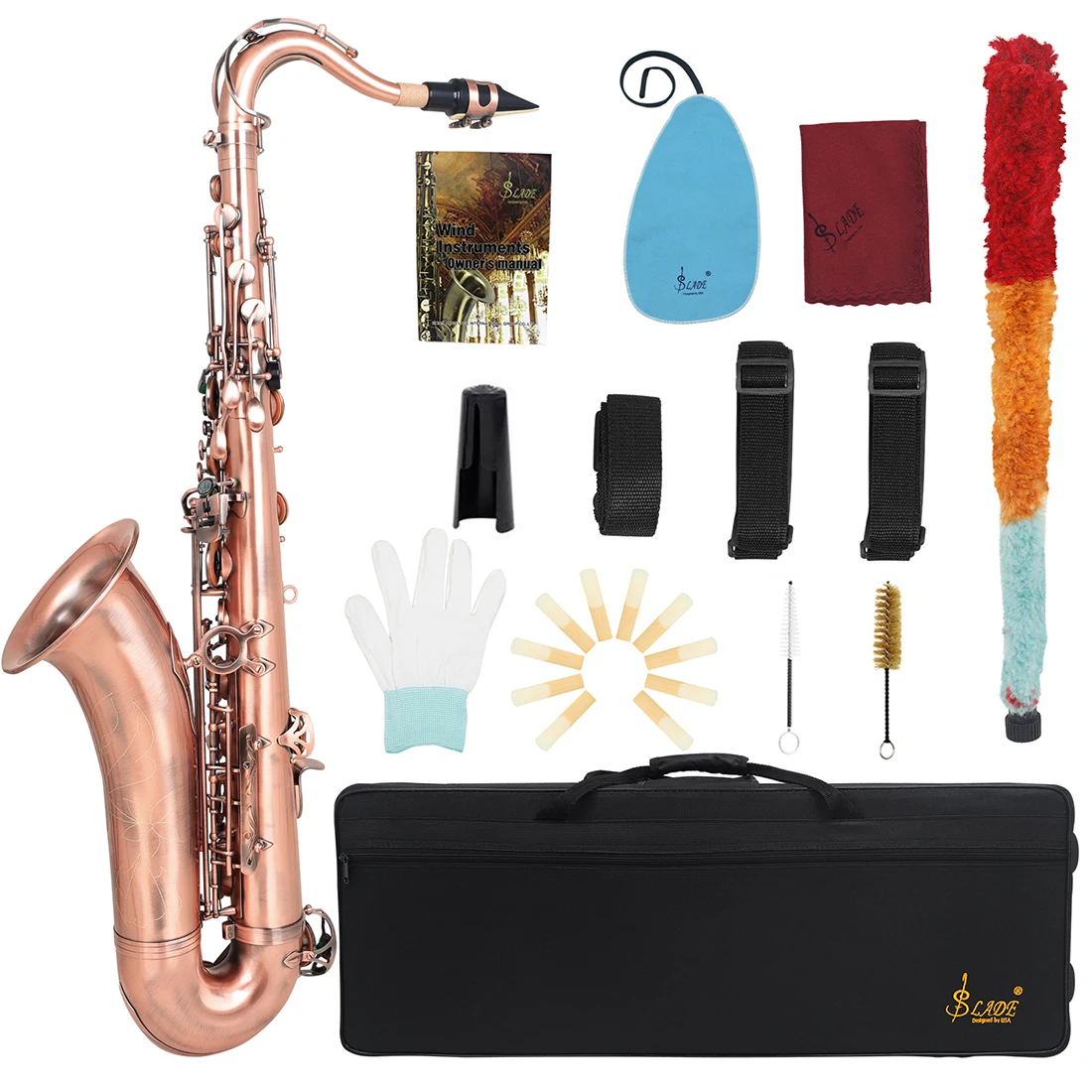 SLADE Bb Tenor Saxophone Professional Brass Bb Saxophone Woodwind Instrument With Cleaning Cloth Glove Sax Parts & Accessories