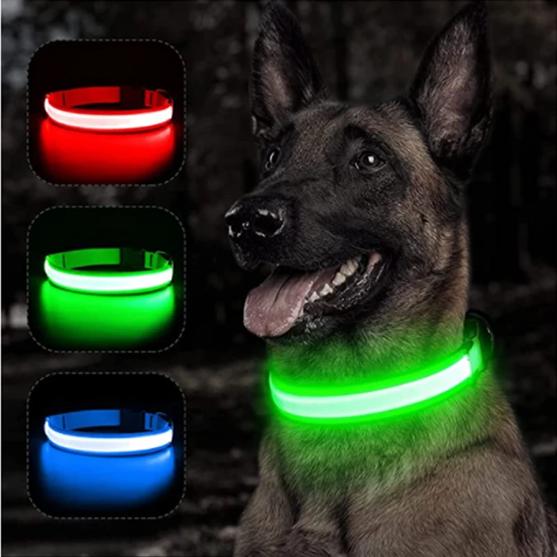 Светящийся ошейник, регулируемый светодиодный ошейник с зарядкой от USB, для больших и маленьких собак, кошек, безопасность домашних животных