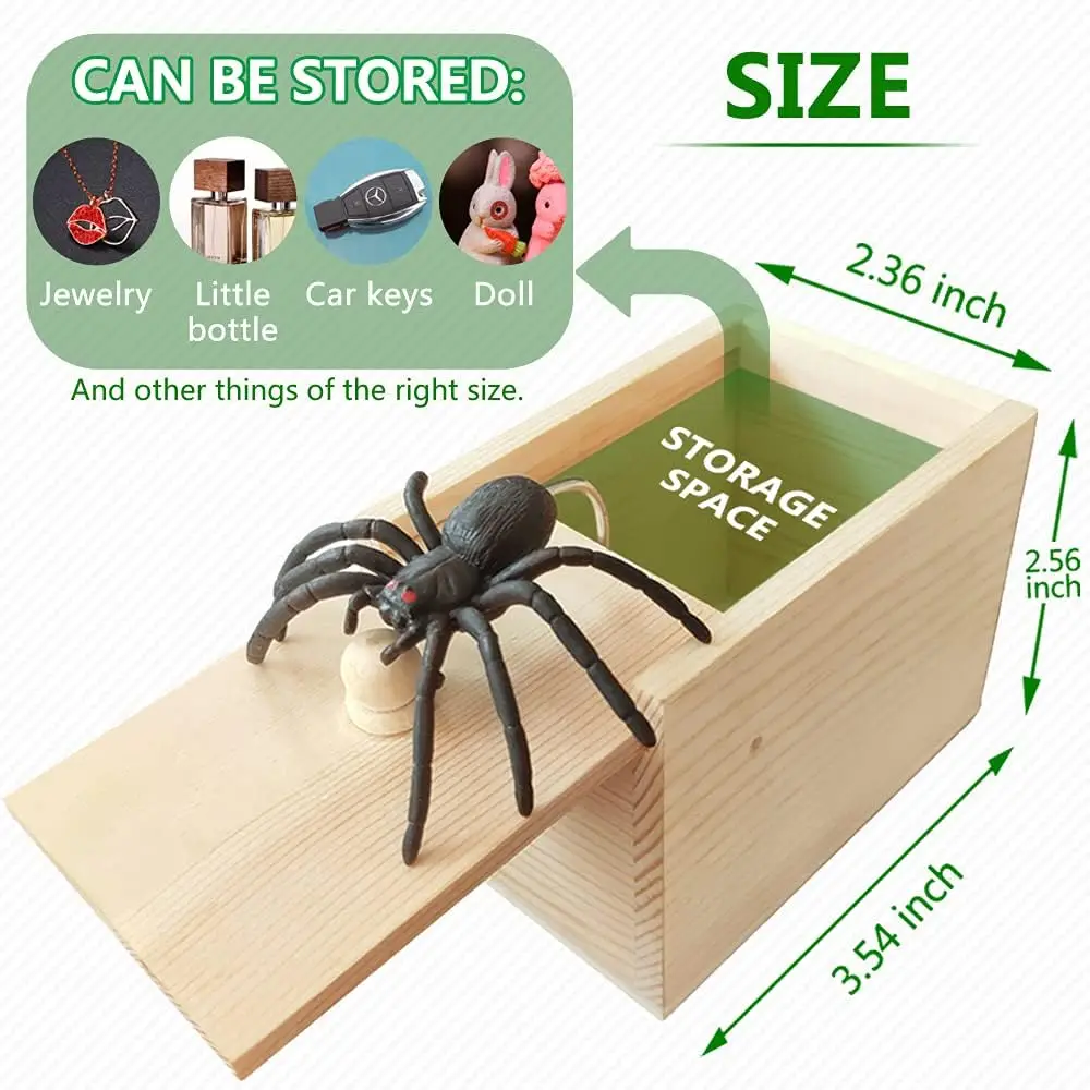 Halloween Fun Happy Joke Boxes Rubber Spider Prank Happy Box Handcrafted Wooden Spider Box Money Surprise in a