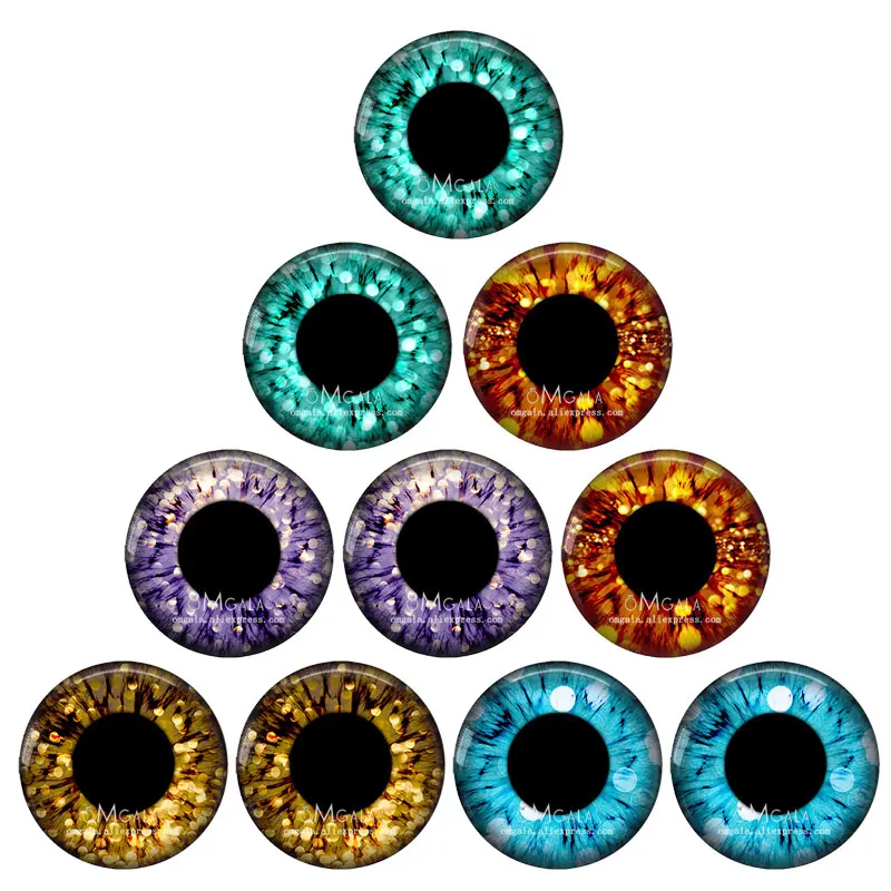 5 Pairs Gliter Doll Eyes Dragon Cat Animals Eye Pattern 8mm-40mm Round Glass Cabochon Dome Demo Flat Back Making Findings