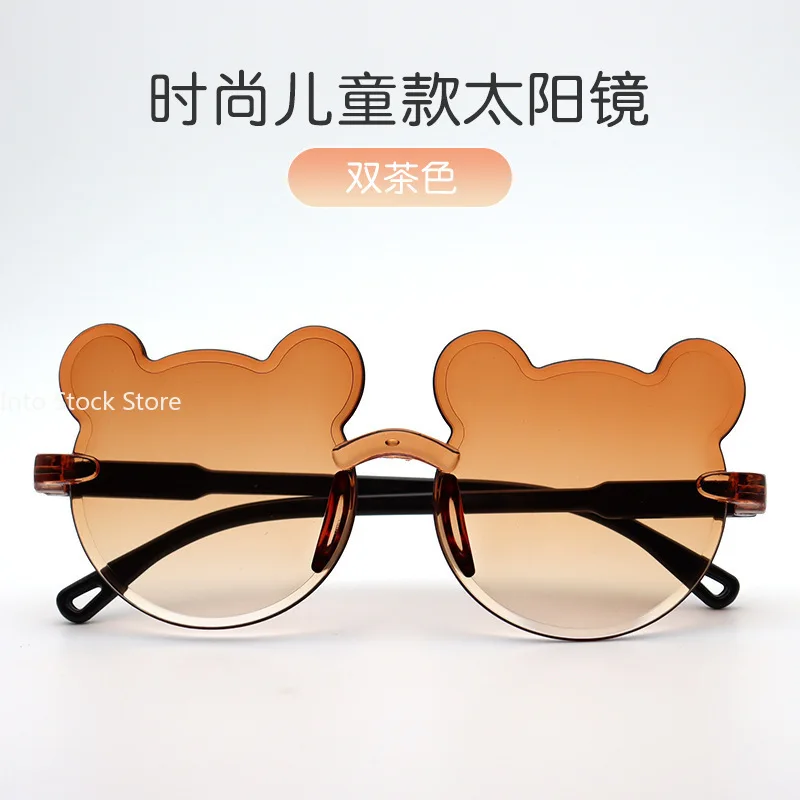 Kids Sunglasses Girls Boys Cartoon Bear Rimless Sunglasses UV400 Children Retro Round Glasses Eyeglass Outdoor Infant Ultraviolet-proof Eyewear children sunglasses