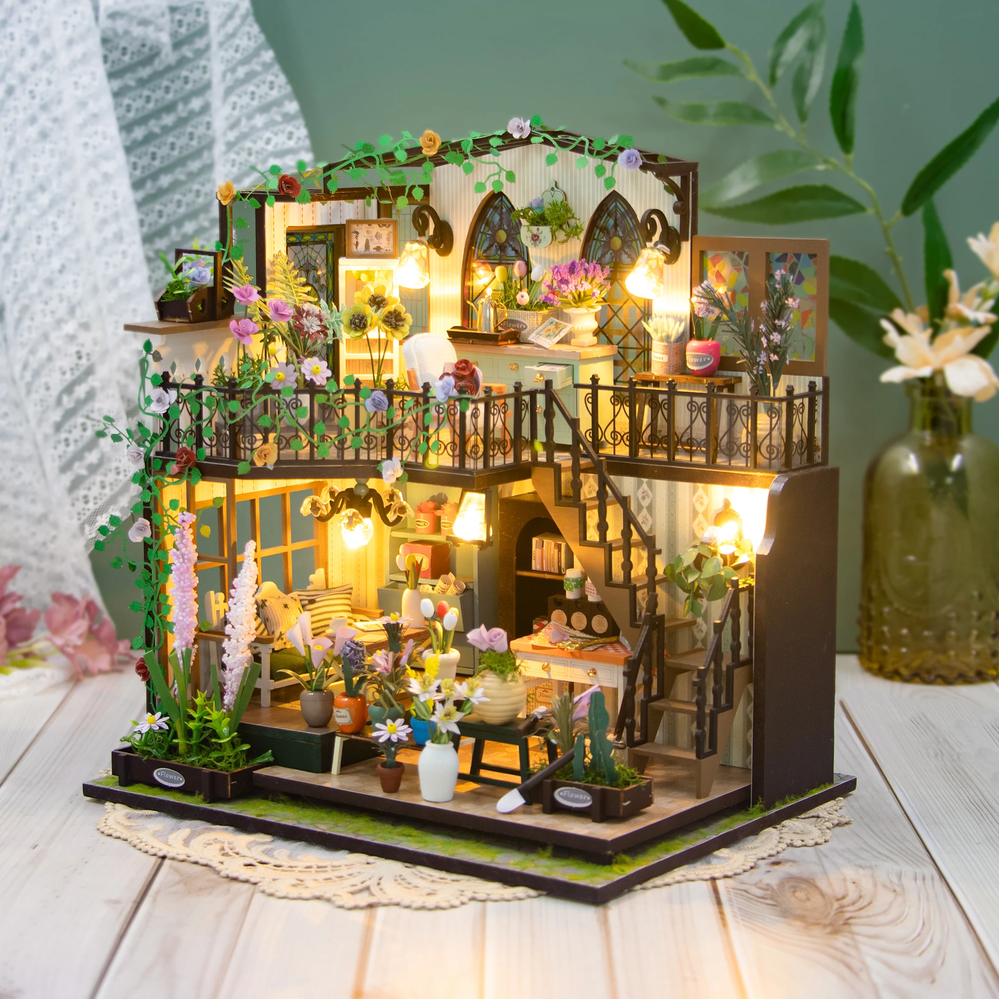 NEW DIY Wooden Miniature Model Kit Darcy Flower House Casa 3D Puzzle Dollhouse With Furniture Home Decor for Friends Gifts 4