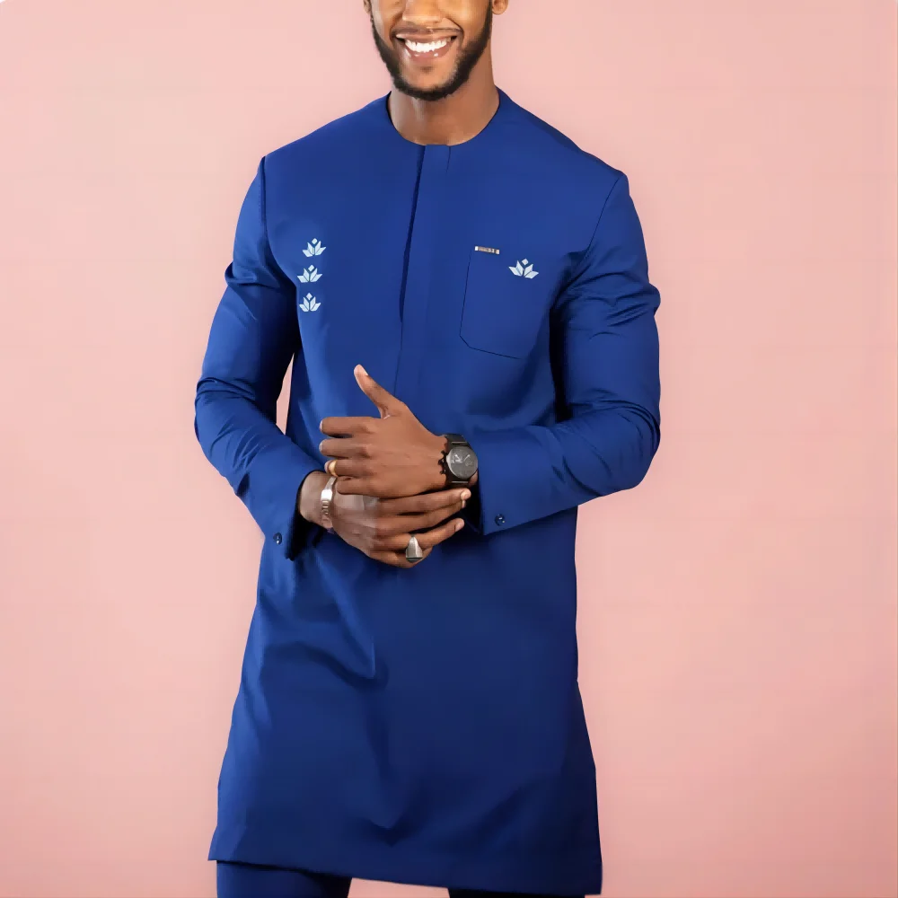 

Dashiki Individual Printed Round Neck Men's Suit Muslim Youth National Style Daily Retro Top Pants Two-Piece Elegant Sports Men