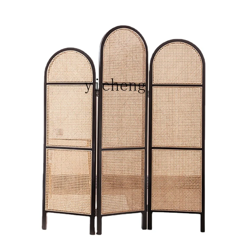 

XL Solid Wood Rattan Screen Homestay Hotel Restaurant Retro Folding Mobile Partition Wall Home