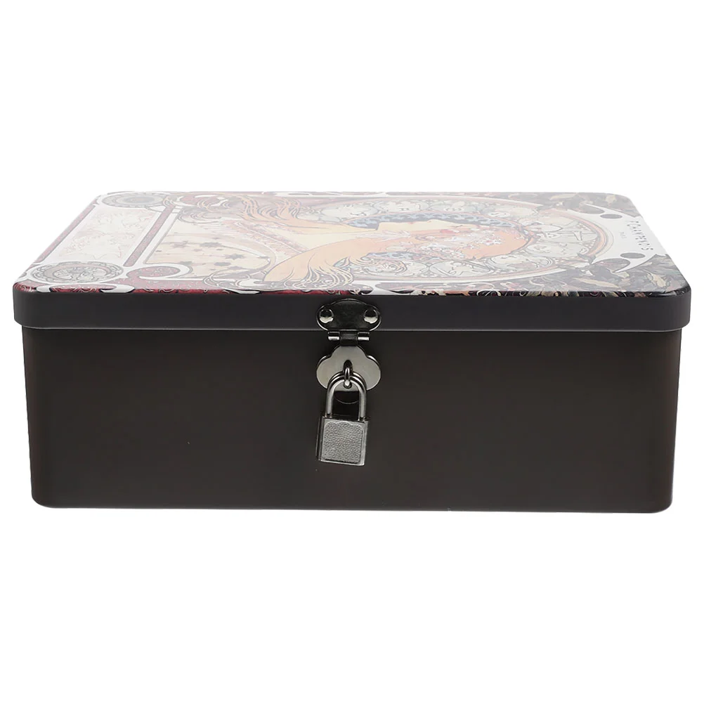 

Tinplate Storage Box Lockable Small Cash Holder Tin with Lock Decorative Tinplate Storage Box Metal Deposit Cash Holder Tin