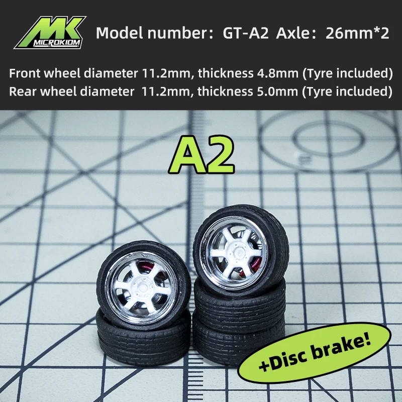 Microkiom 11.2mm 1/64 Car Model GT Series Modified wheel belt Metal shaft injection wheel Disc brake  (larger size) 5