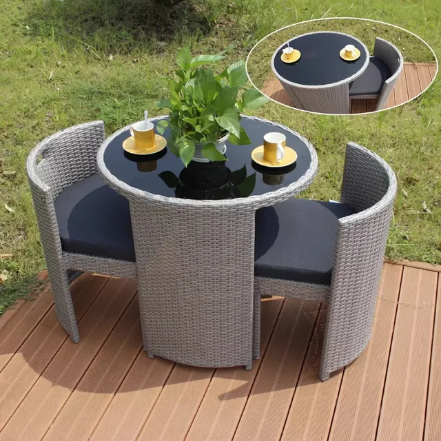 Set da giardino dal design unico più recente, mobili da esterno in vimini, tavolo e sedia rotondi da balcone 4