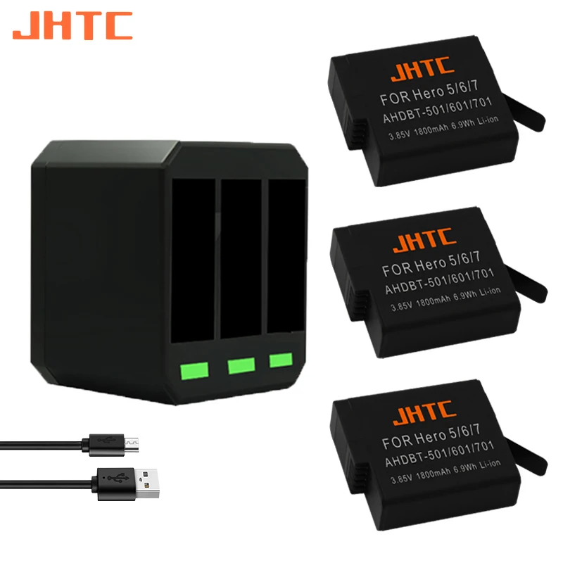 Batteria Jhtc 1800Mah Per Gopro Hero 5 Gopro Hero 6 Gopro Hero 7 Caricabatteria Nero Accessori Per Fotocamere Sportive