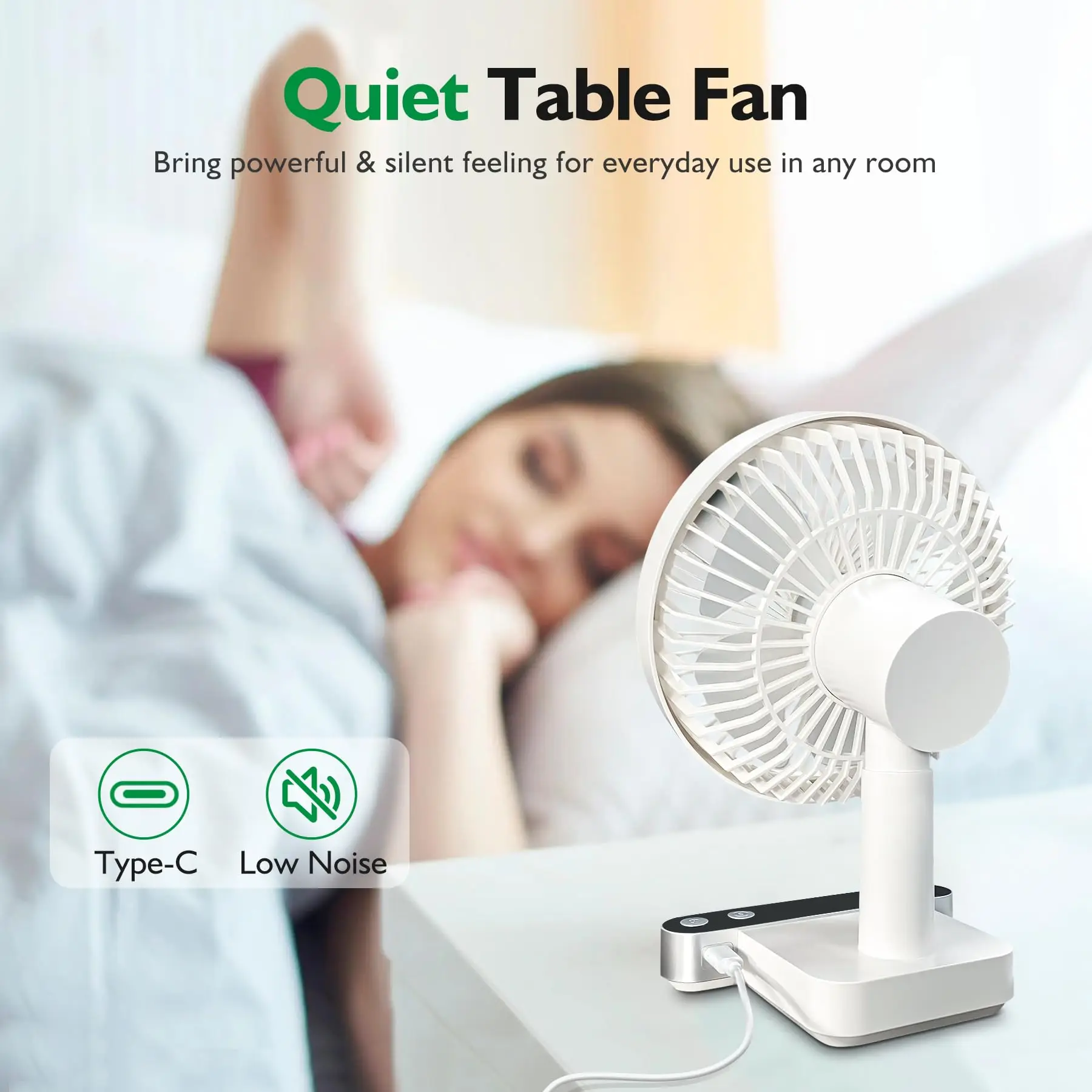 Oscillating Desk Fan 4000mAh Battery Powered & USB Rechargeable Small Personal Fan Quiet Table Fan Portable Fan 4 Speed with LED 5
