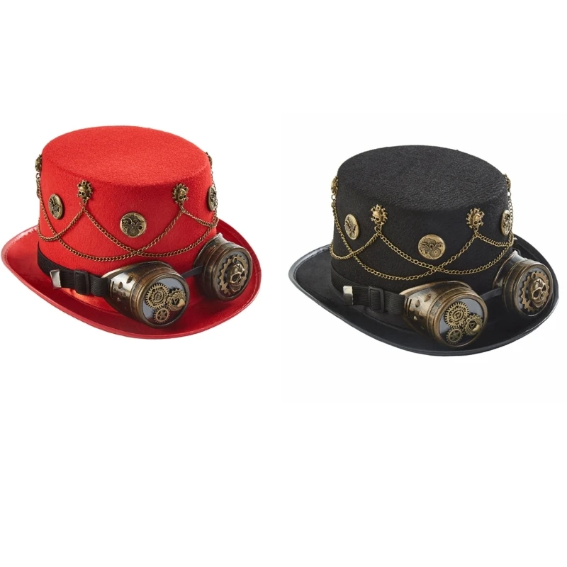 

Steampunk Top Hat With Goggles Halloween Bowler Top Steampunk Time Hat