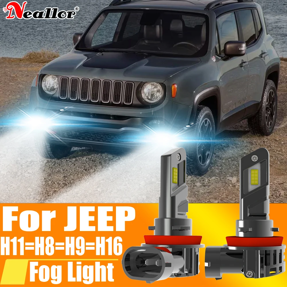 

2x H11 H8 светодиодные противотуманные фары Canbus H16 H9 Автомобильная Лампа 6000K Диодная ходовая лампа 12 В 55 Вт для Jeep Renegade Cherokee VW