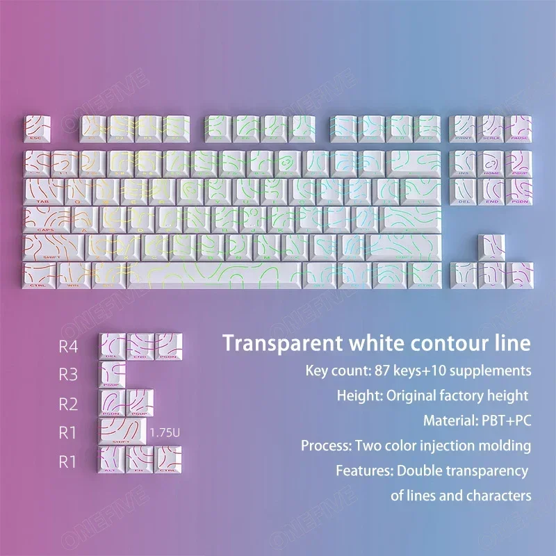 PBT Side Print Shine Through Keycaps Translucent Gaming Mechanical Keyboard Key Cap White for MX Switch Keyboard 97 Keys