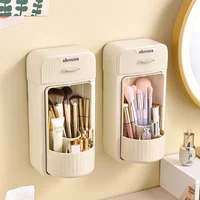 Rotating makeup storage tube dressing table wall mounted storage box lipstick, eyebrow pencil dust-proof compartment shelf 2