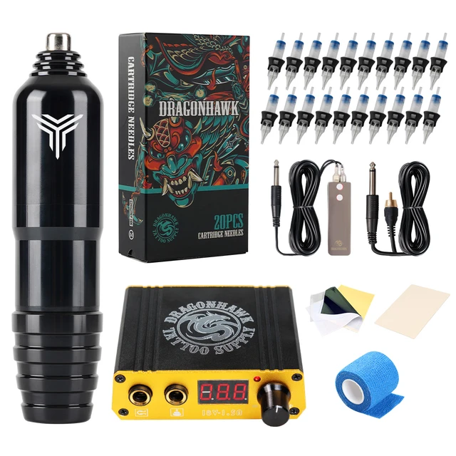 Dragonhawk Tattoo Kit Motor Makeup Pen Machine Gun Color Ink Power Supply  Needle