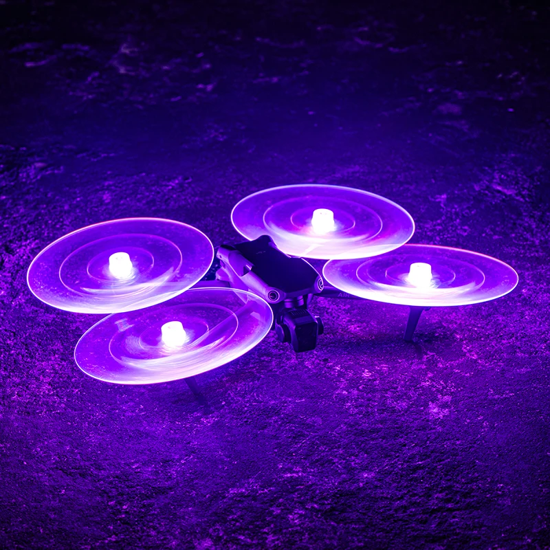 Détail des hélices LED Flash pour DJI Air 3, Mini 3 Pro et Mini 4 Pro, montrant le design et les LEDs intégrées.