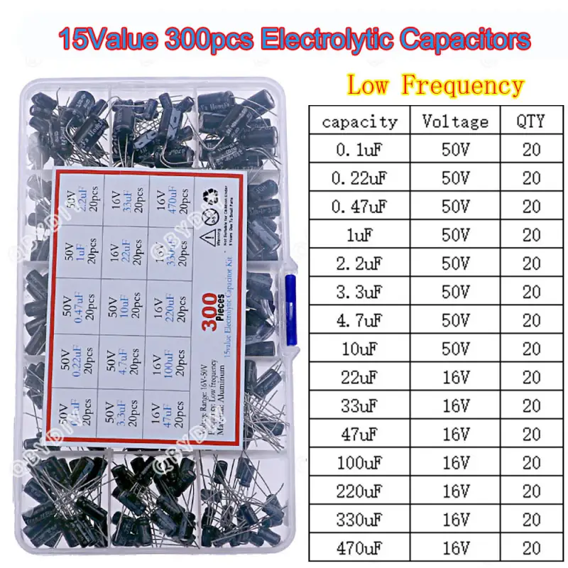 300pcs 15 types 16V 50V 0.1uf-470uF Electrolytic capacitor Combination Assorted kit set image 1