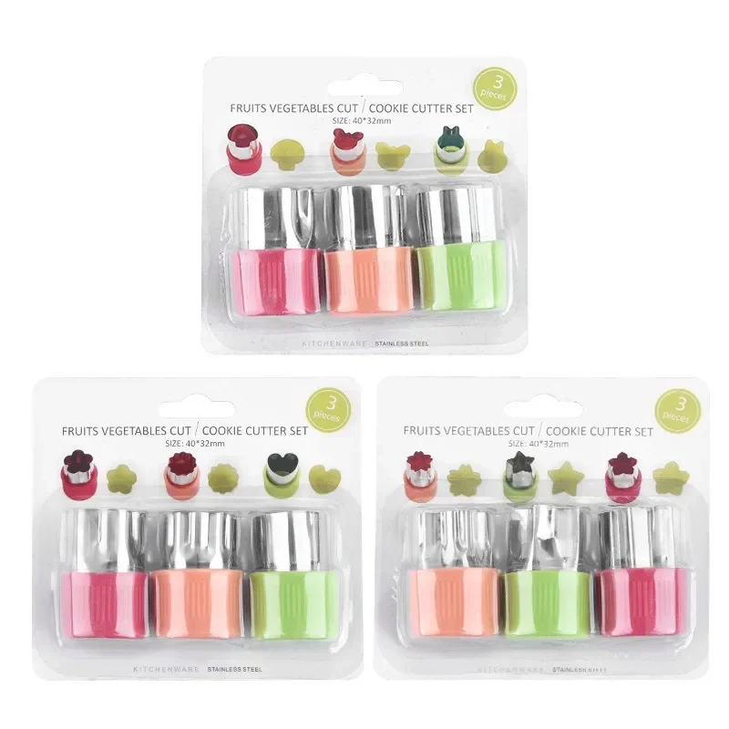 3 Pcs/set Vegetable Cutter Shapes Stainless Steel Durable DIY Fruit Cookie Stamps Cake Food Cutting Mold Kitchen Tool