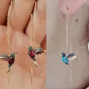 LSLANSOON Spreading Wings Bird Earrings European and American Hummingbird Crystal Earline Earrings Creative Gift Fashion Jewelry 2